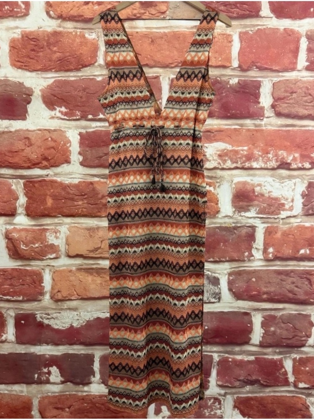 Venus Dress Women's Medium Multicolor Boho Striped Crochet Beachy Maxi Sundress